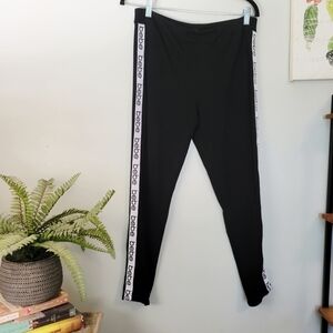 Bebe Black Leggings /sleep Pants with Logo Brand Stripe Womens Size L